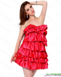 2015 Fashionable Red Mini Length Damas Dresses with Ruffled Layers