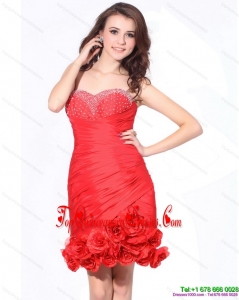 Fashionable Beading Red Sweetheart Damas Dresses with Hand Made Flowers and Ruching