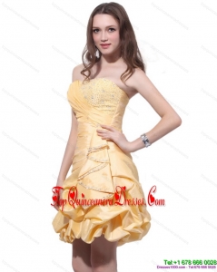 Fashionable Gold Mini Length Damas Dresses with Beading and Pick Ups