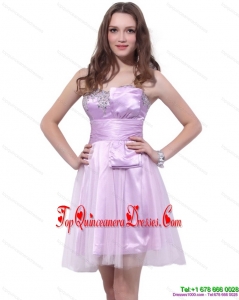 Fashionable Lilac Strapless Mini Length 2015 Damas Dresses with Ruffles and Beading