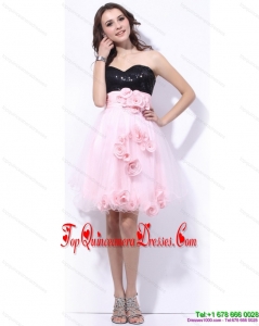 Fashionable Sweetheart Sequins and Hand Made Flowers Damas Dresses in Pink and Black