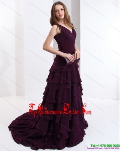 Fashionable V Neck Damas Dress in Dark Purple for 2015