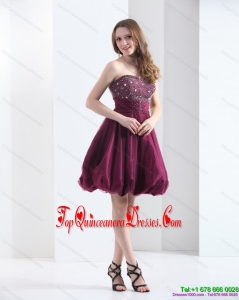 Fashionable Wine Red Strapless Short Damas Dresses with Beading