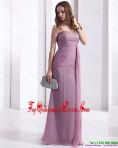 2015 Fashionable Strapless Ruching Floor Length Damas Dress in Lilac