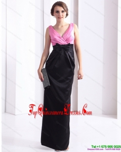 2015 Fashionable V Neck Long Damas Dress with Bowknot and Ruching