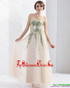 Fashionable 2015 Sweetheart Floor Length Dama Dress with Sequins