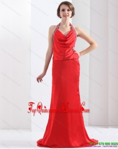 Fashionable Backless Halter Top Damas Dress in Coral Red