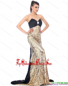Fashionable Brush Train 2015 Damas Dress with Ruching and Sequins
