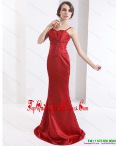 Fashionable Brush Train 2015 Wine Red Damas Dress with Beading and Ruching