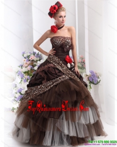 Fashionable Leopard Multi Color Dama Dresses with Hand Made Flowers