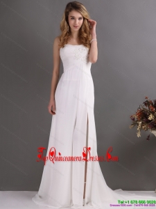 Fashionable Ruching and High Slit 2015 Damas Dress in White