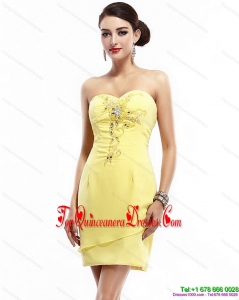 Fashionable Sweetheart Beading Yellow Dama Dress for 2015