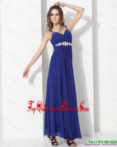 2015 Fashionable Ankle Length Blue Dama Dress with Beading