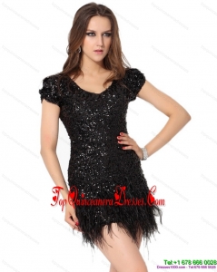 Fashionable Black Mini Length Dama Dress with Sequins and Macrame
