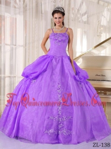 Purple Ball Gown Spaghetti Straps Floor-length Taffeta and Organza Appliques Quinceanera Dress