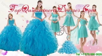 2015 Cheap Teal Sweetheart Quinceanera Dress and Ruching and Beading Short Prom Dresses and Halter Top Ruffles Little Girl Dress