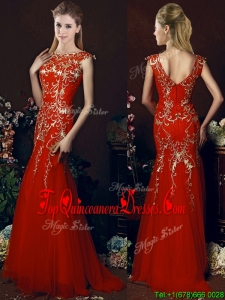 Elegant Mermaid Red Damas Dress with Gold Sequined Appliques