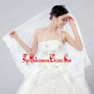 2014 Simple One-Tier Bridal Veils with Lace Appliques Edge