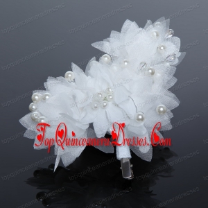 Imitation Pearls Tulle Outdoor Hair Ornament in Red