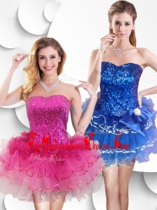 Fashionable Short Strapless Damas Dress with Sequins and Ruffles