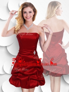 Fashionable Strapless Taffeta Wine Red Damas Dress with Bubles