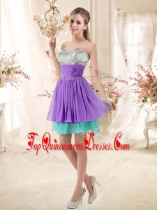 Gorgeous Sweetheart Short Dama Dresses with Sequins and Belt
