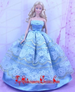 Blue Handmade Gown With Appliques and Sequins Made to Fit the Barbie Doll
