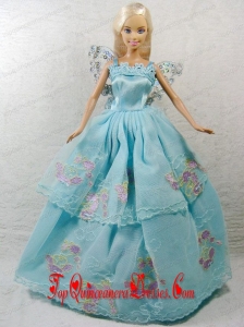 Beautiful Blue Princess Dress With Appliques Gown For Barbie Doll