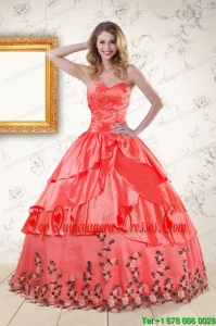 2015 Popular Quinceanera Gowns with Ruching and Appliques