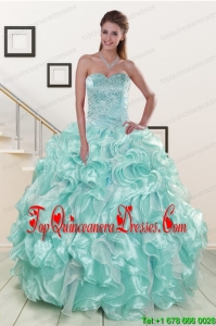 Puffy Beading Sweet 16 Dresses in Apple Green for 2015