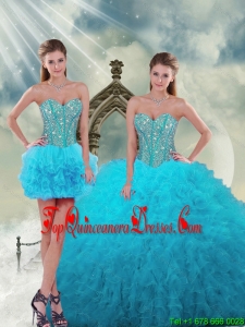 2015 Detachable and Luxurious Spring Luxurious Beading and Ruffles Turquoise Dresses For Quince