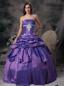 Purple 2012 Strapless Floor-length Applique Quinceanera Dress