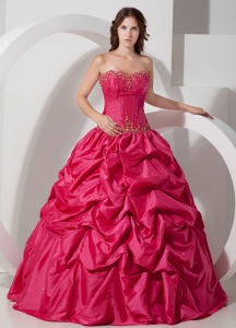 Hot Pink Strapless Pick-ups Quinceanera Dress Floor-length