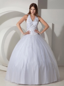 Ball Gown Halter Wedding Dress Floor-length Beaded
