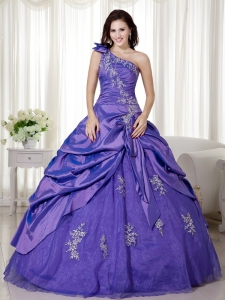 Purple One Shoulder Floor-length Appliques Quinceanera Dress