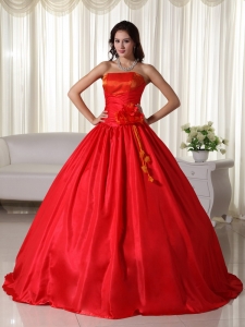 Red Ball Gown Strapless Floor-length Ruched Quinceanera Dress