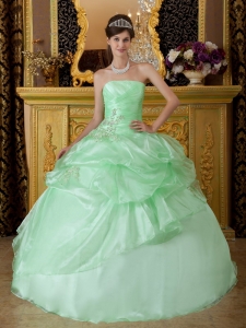Apple Green Organza Beading Ruch Applique Sweet 16 Dress