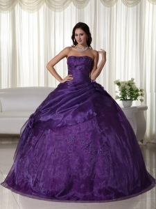 Purple Strapless Floor-length Beading Quinceanera Dress