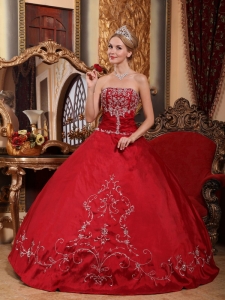 Embroidery Ball Gown Wine Red Quinceanera Dress Strapless