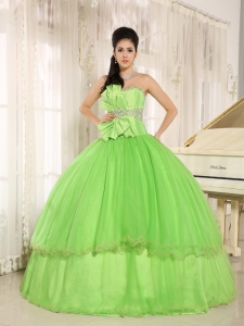 Beaded Bowknot Spring Green Quinceanera Dress for Sweet 15