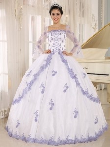 Lilac Embroidery White Square Long Sleevs Quinceanera Dress