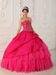 Ruffled Layers Quinceanera Dresses Beaded Gown Hot Pink