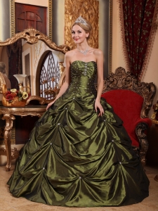 Pick-ups Olive Green Quinceanera Ball Gowns Dresses Strapless