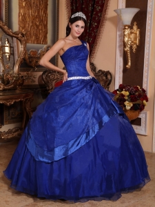Beading One Shoulder Royal Blue Ball Gown Quinceanera Dress
