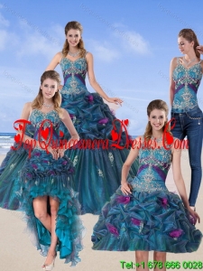 2015 Modest Multi Color Quinceanera Gown with Hand Made Flower and Pick Ups