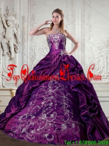 Modest Floor Length Strapless Embroidery and Pick Up QuinceaneraGown for 2015