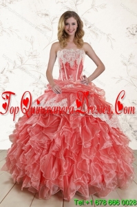 2015 Modest Strapless Quinceanera Dresses in Watermelon