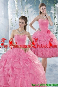 Modest Baby Pink Quince Dresses with Beading and Ruffles