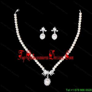 Ivory Pearl Alloy Plated Ladies Necklace and Earrings Jewelry Set