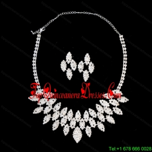 Shimmering Alloy With Rhinestones Ladies Necklace and Earrings Jewelry Set